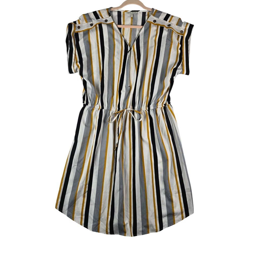 Speed Control Striped Half-Zip Dress Womens 1X Multi Vertical Stripe‎ Drawstring